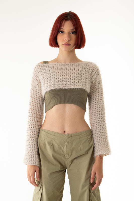 Bej El Örgüsü Crop Top