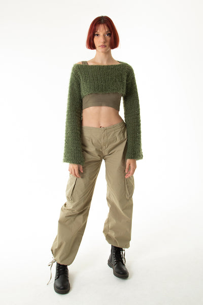 Haki El Örgüsü Crop Top