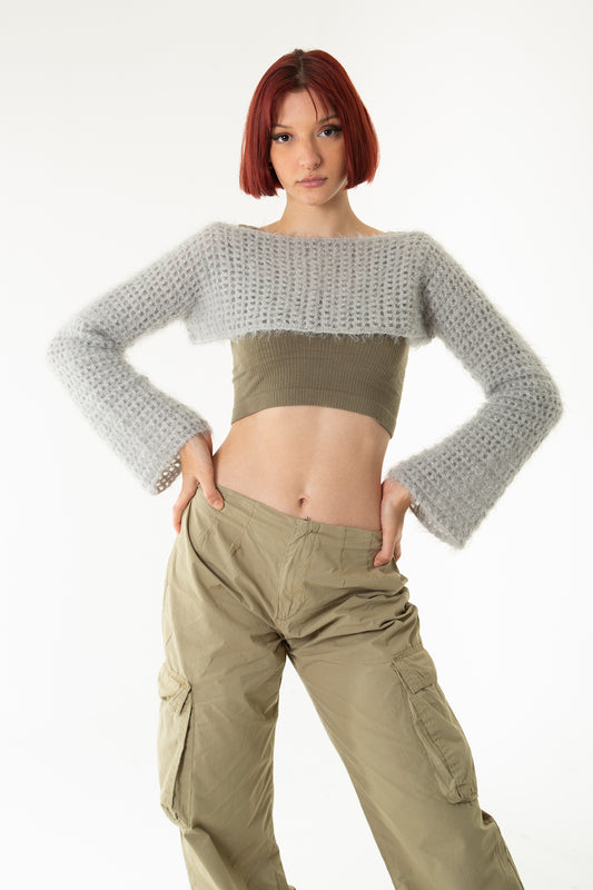 Gri El Örgüsü Crop Top