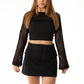Siyah File El Örgüsü Crop Top