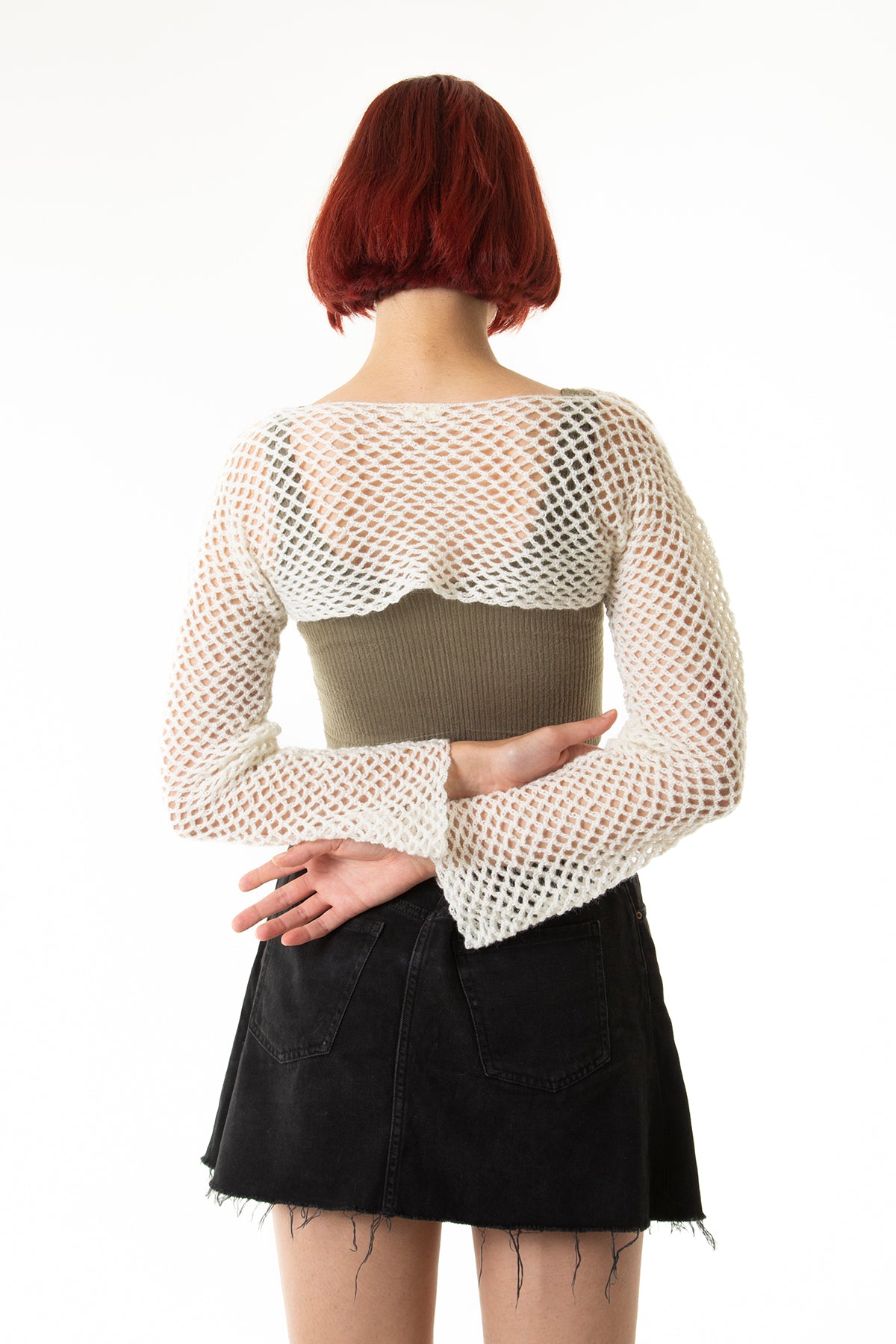 Krem File El Örgüsü Crop Top