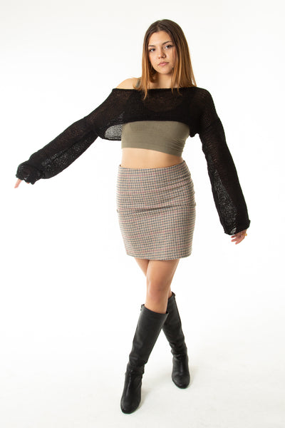 Siyah Salaş Angora Crop Top