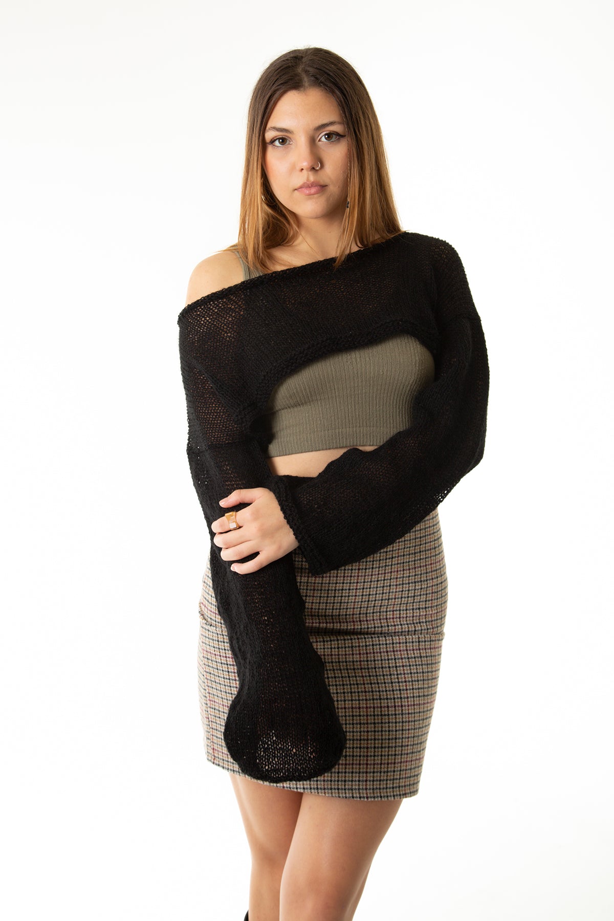 Siyah Salaş Angora Crop Top